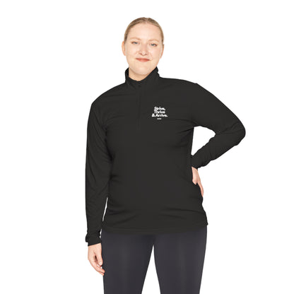 Gear Up for Greatness: "Strive, Thrive, Arrive" Unisex Quarter-Zip Pullover